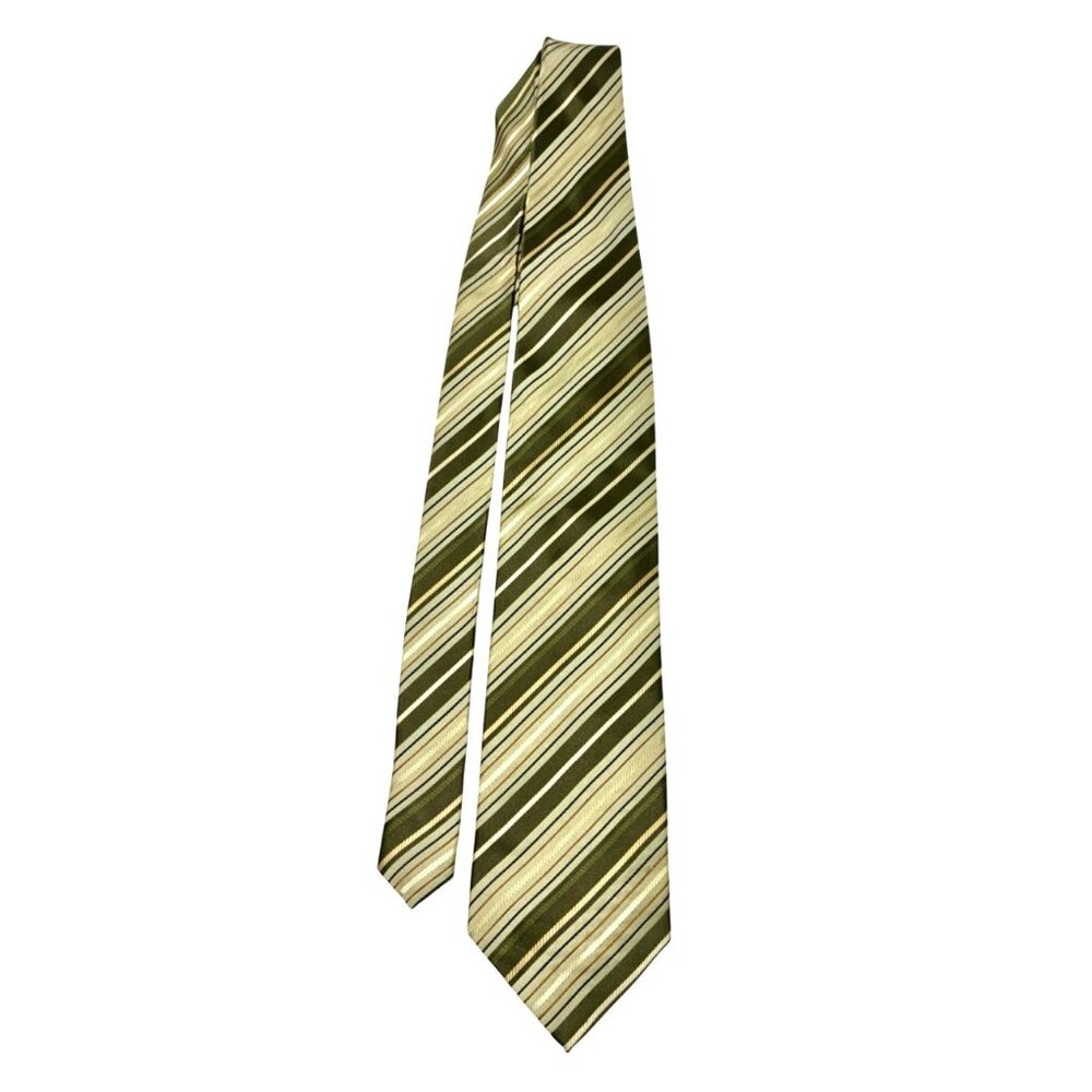 VTG Alexander Julian Colours Green Gold Diagonal Stripe Neck Tie 59x4 Retro #b